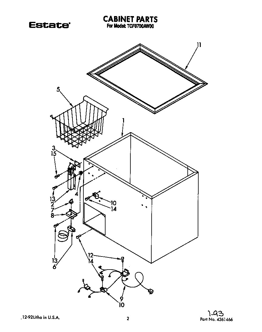 Whirlpool TCF0700AW00 cabinet parts diagram