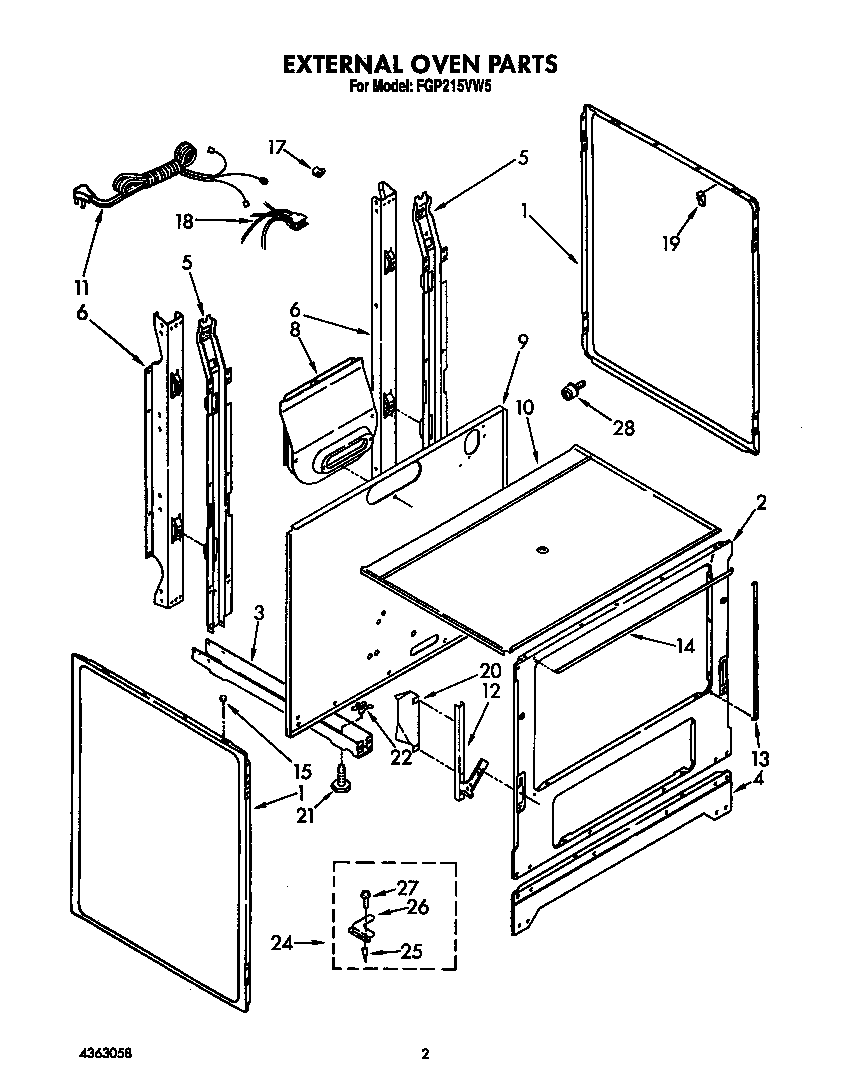 Roper FGP215VW5 external oven diagram
