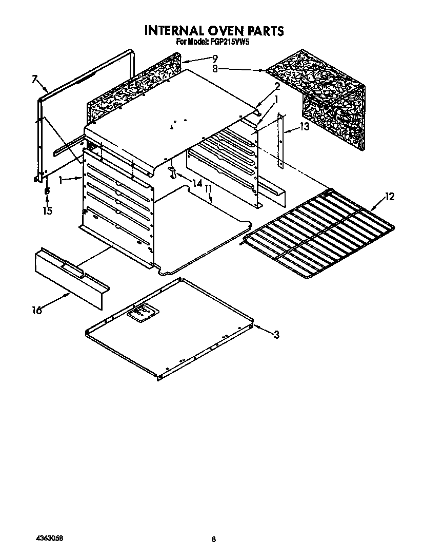 Roper FGP215VW5 internal oven diagram