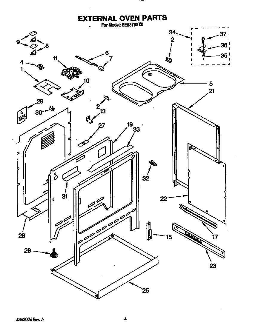 Roper SES370XX0 external oven diagram