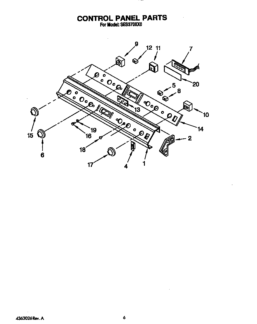 Roper SES370XX0 control panel diagram