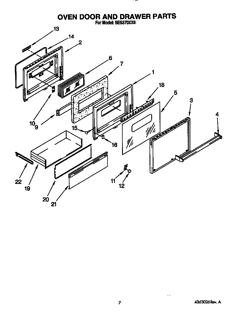 Roper SES370XX0 oven door and drawer diagram