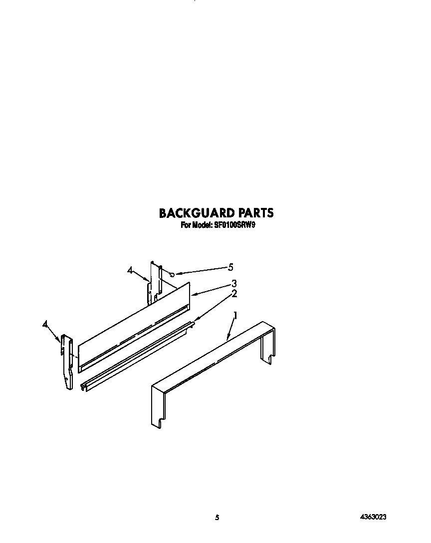 Whirlpool SF0100SRW9 backguard diagram