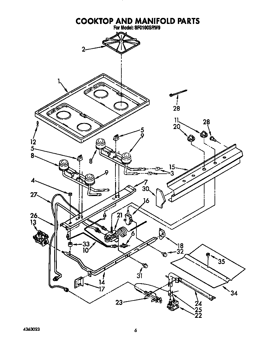 Whirlpool SF0100SRW9 cooktop and manifold diagram