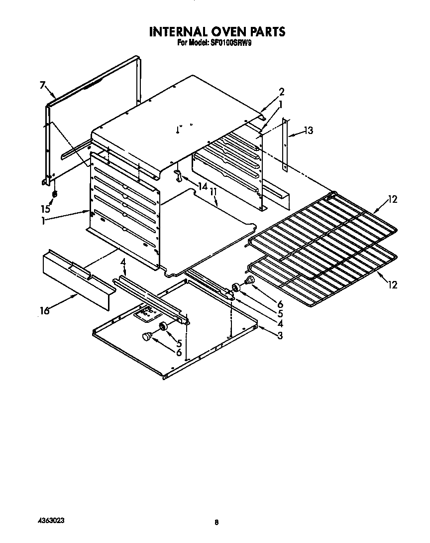 Whirlpool SF0100SRW9 internal oven diagram