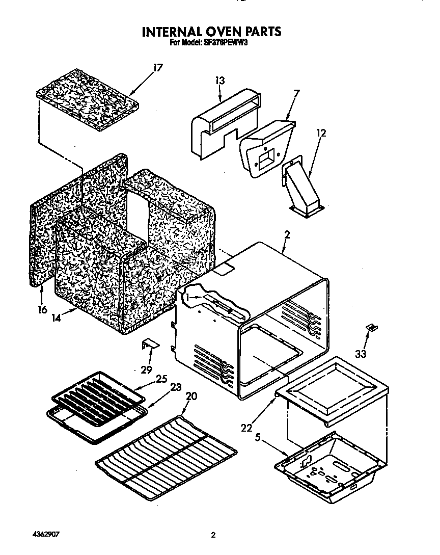 Whirlpool SF376PEWW3 internal oven diagram