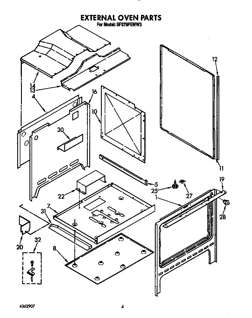Whirlpool SF376PEWW3 external oven diagram