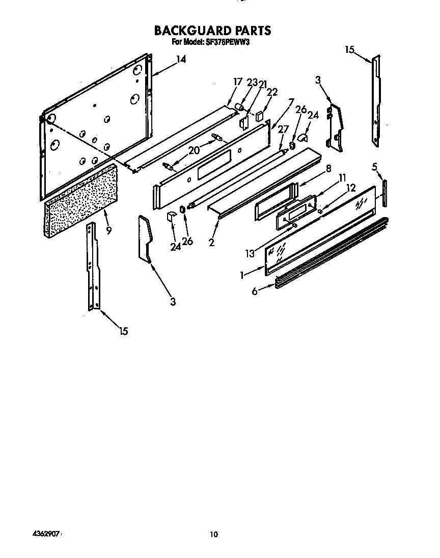 Whirlpool SF376PEWW3 backguard diagram
