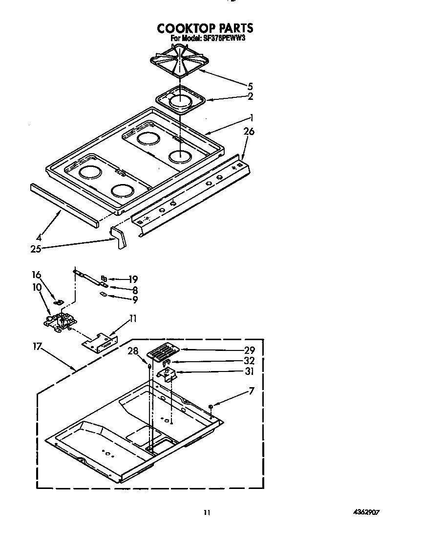 Whirlpool SF376PEWW3 cooktop diagram