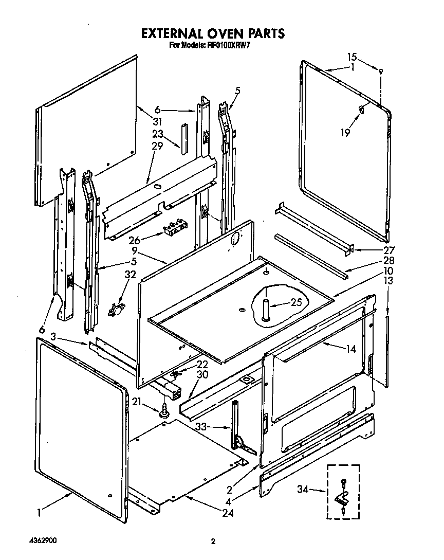 Whirlpool RF0100XRW7 external oven diagram