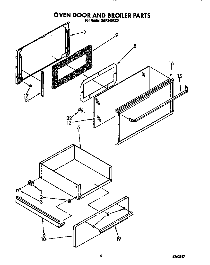 Roper SEP340XX0 oven door and broiler diagram