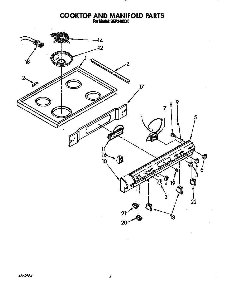 Roper SEP340XX0 cooktop and manifold diagram