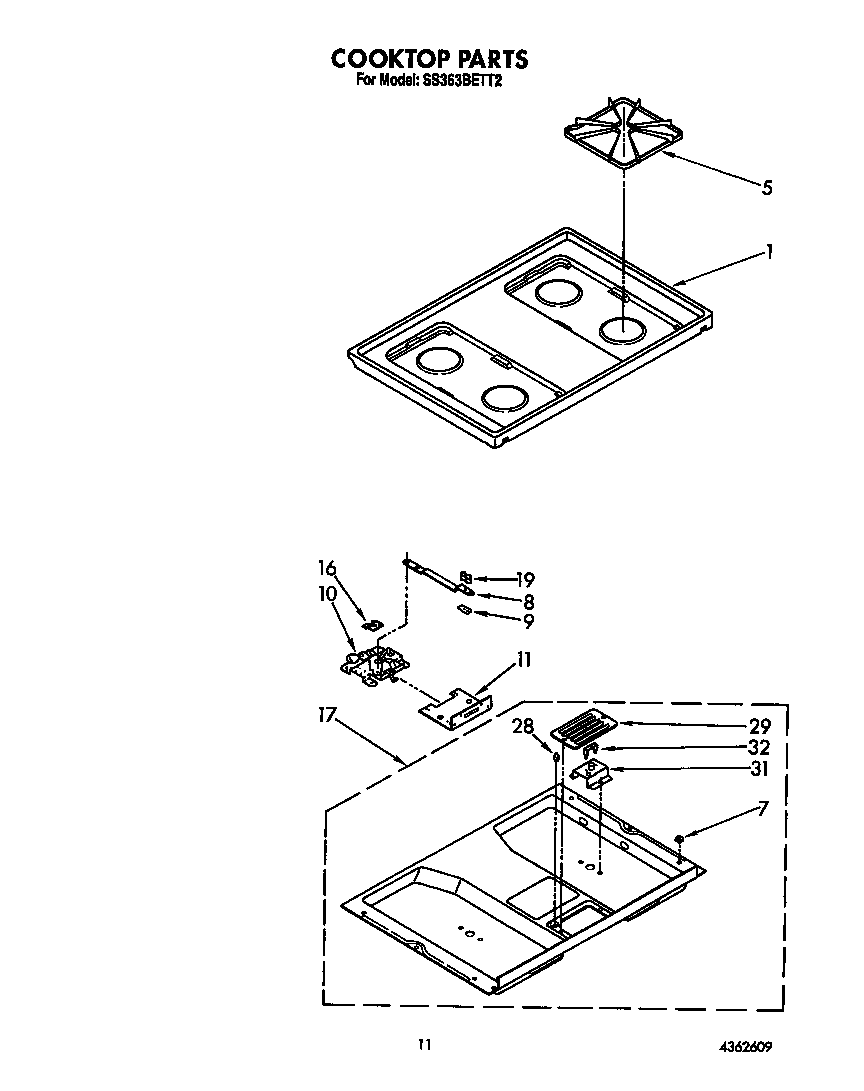 Whirlpool SS363BETT2 cooktop diagram