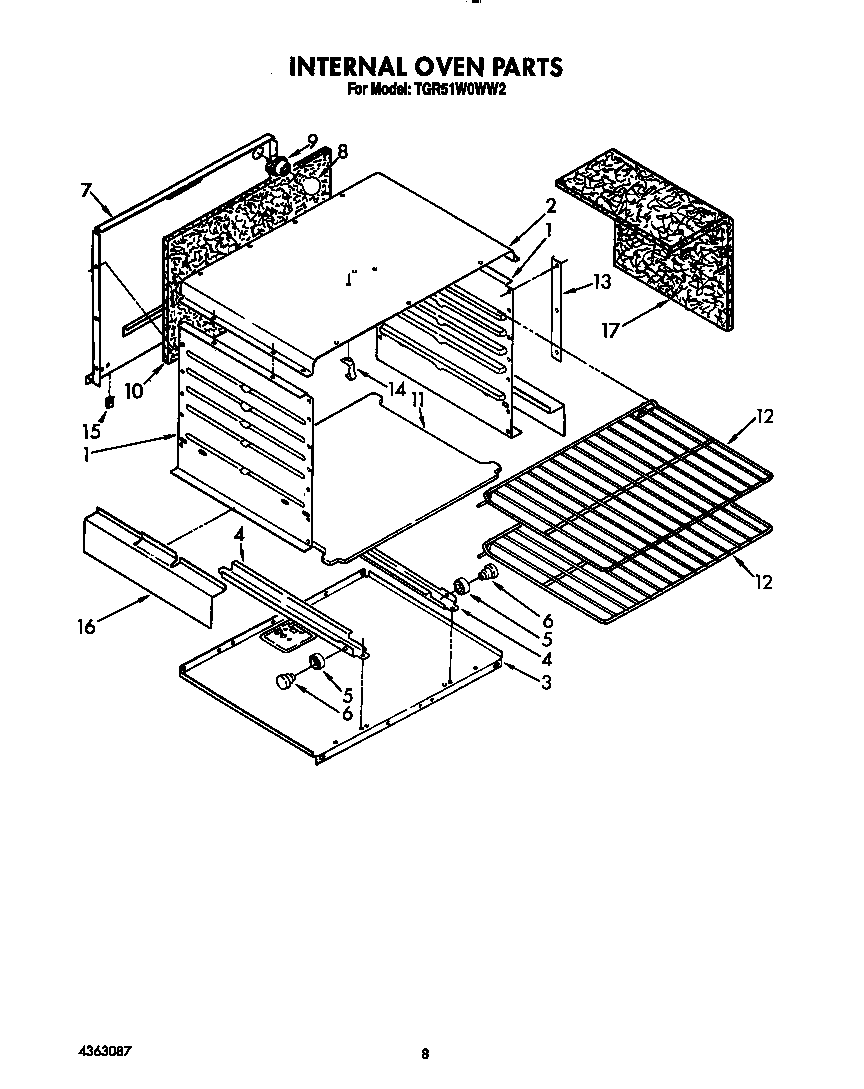 Whirlpool TGR51W0WW2 internal oven diagram