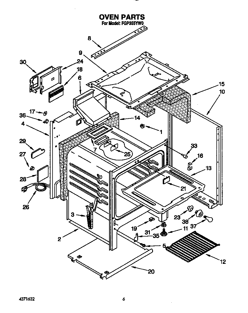 Roper FGP355YW0 oven diagram