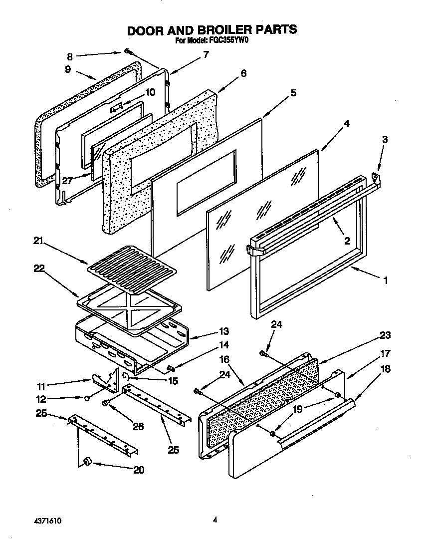 Roper FGC355YW0 door and broiler diagram