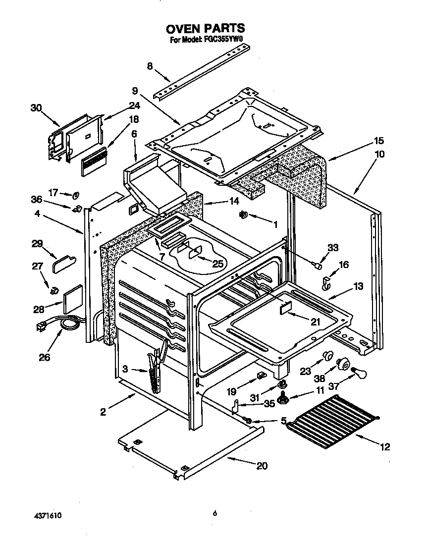 Roper FGC355YW0 oven diagram