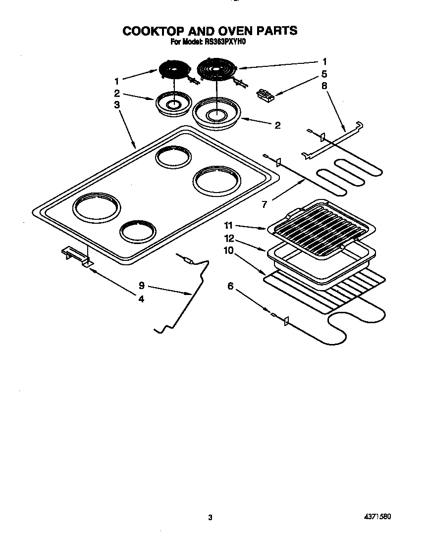 Whirlpool RS363PXYH0 cooktop and oven diagram