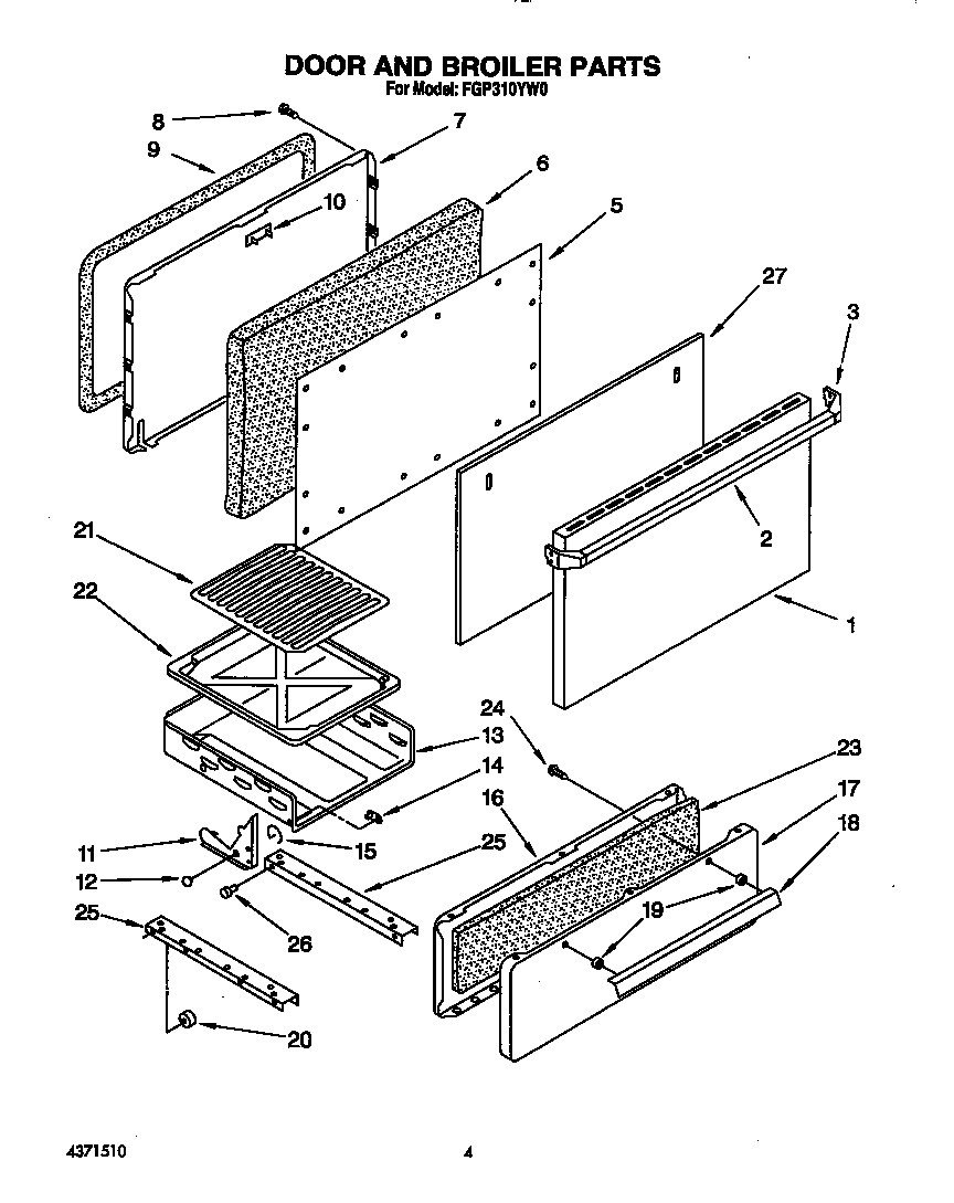 Roper FGP310YW0 door and broiler diagram