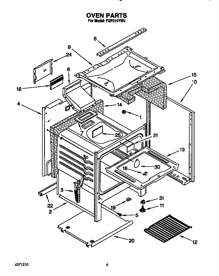 Roper FGP310YW0 oven diagram