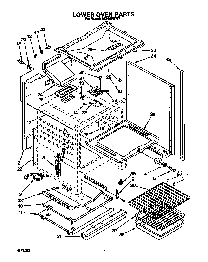 Whirlpool SE960PEYW1 lower oven diagram