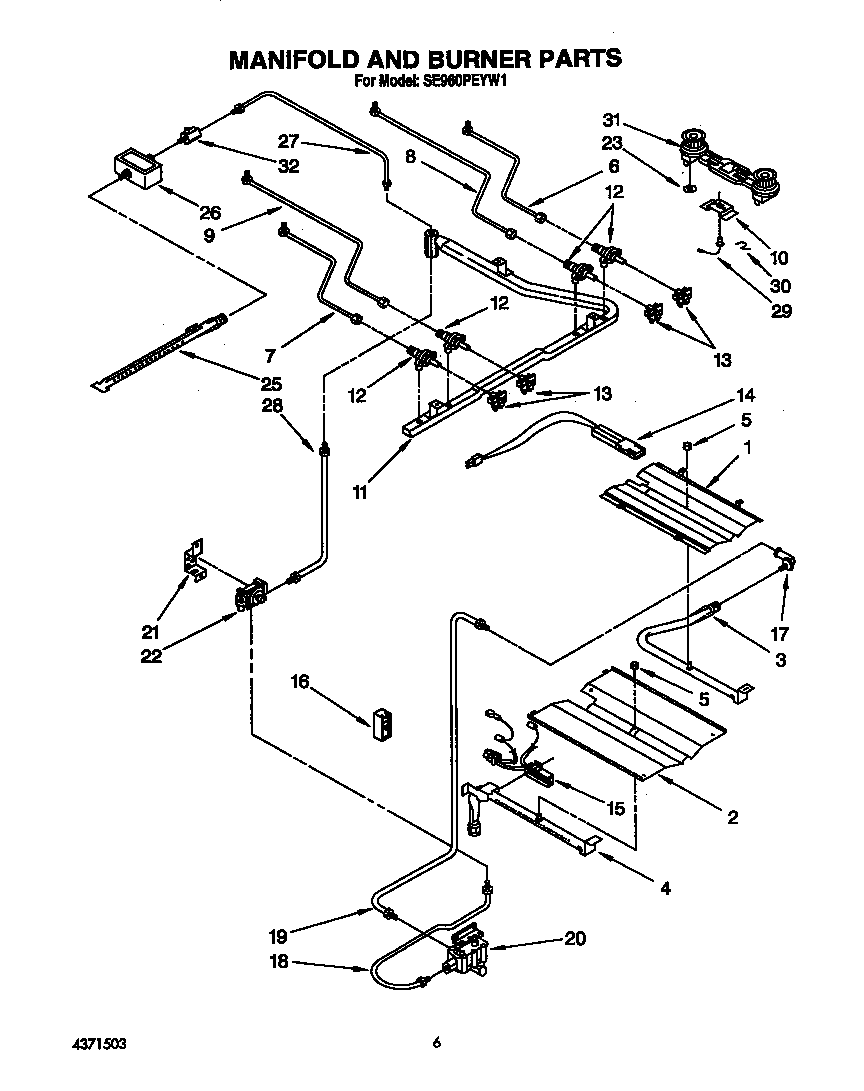 Whirlpool SE960PEYW1 manifold and burner diagram