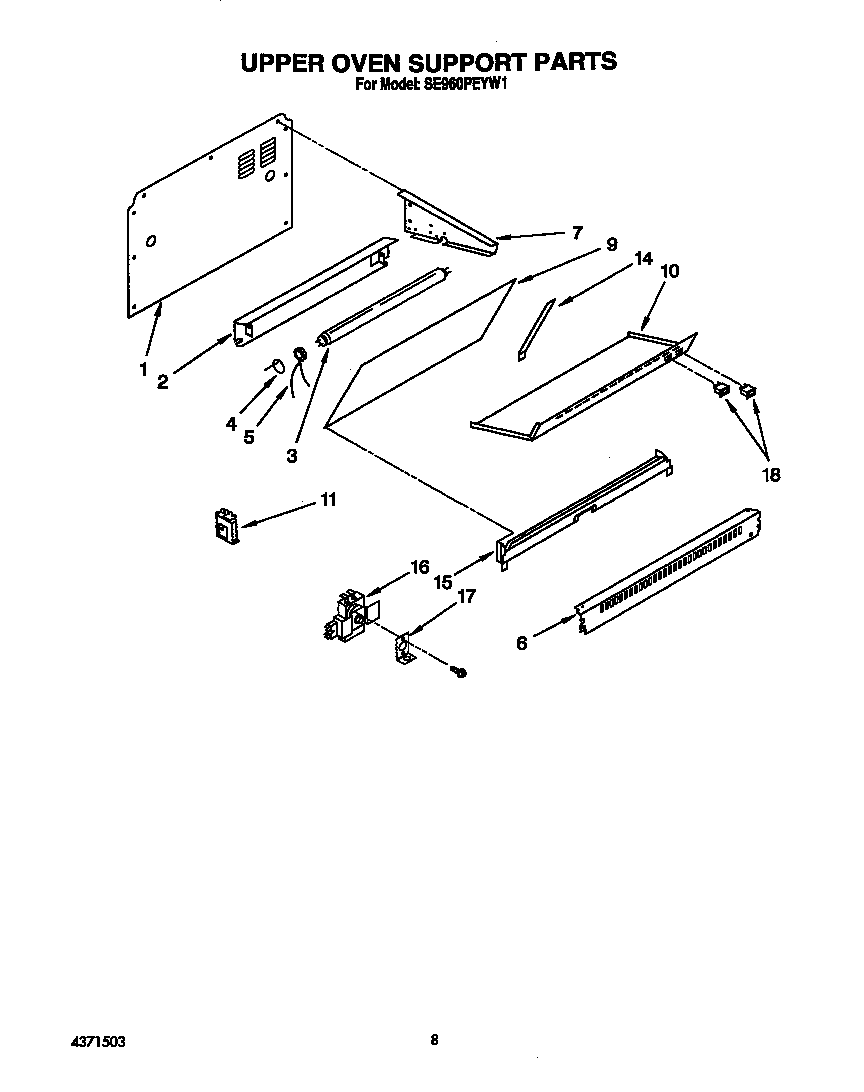 Whirlpool SE960PEYW1 upper oven support diagram