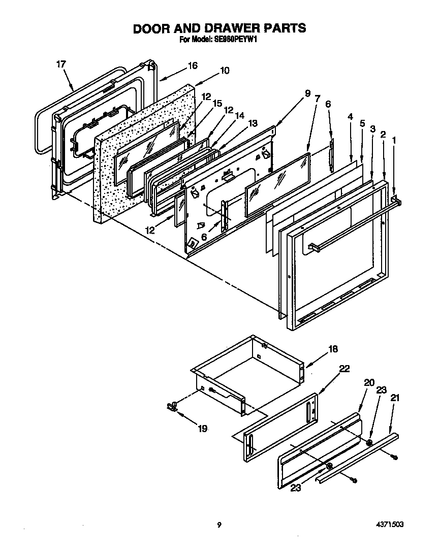 Whirlpool SE960PEYW1 door and drawer diagram