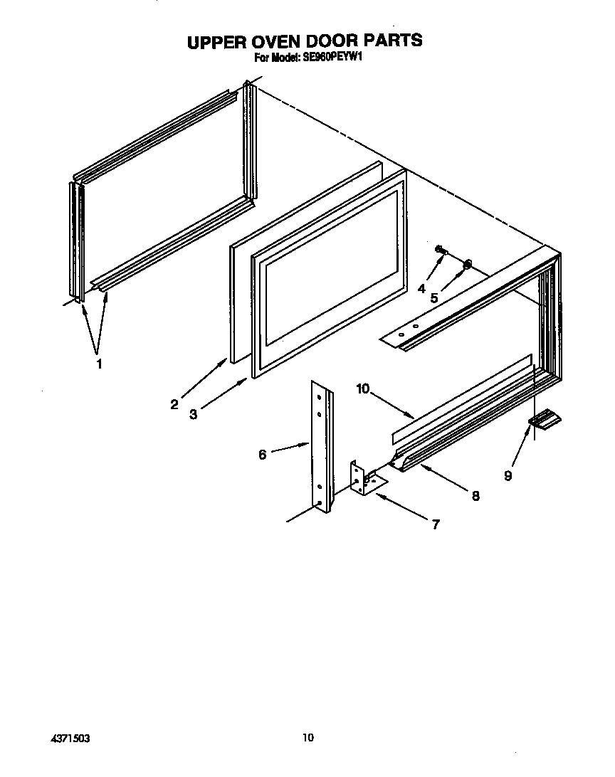 Whirlpool SE960PEYW1 upper oven door diagram