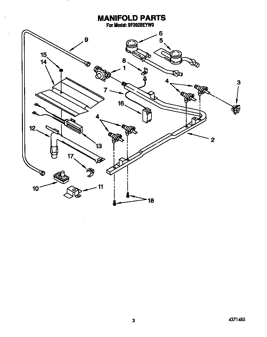 Whirlpool SF302BEYW0 manifold diagram
