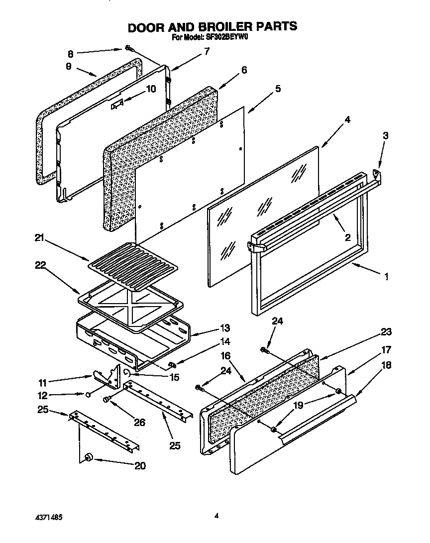 Whirlpool SF302BEYW0 door and broiler diagram