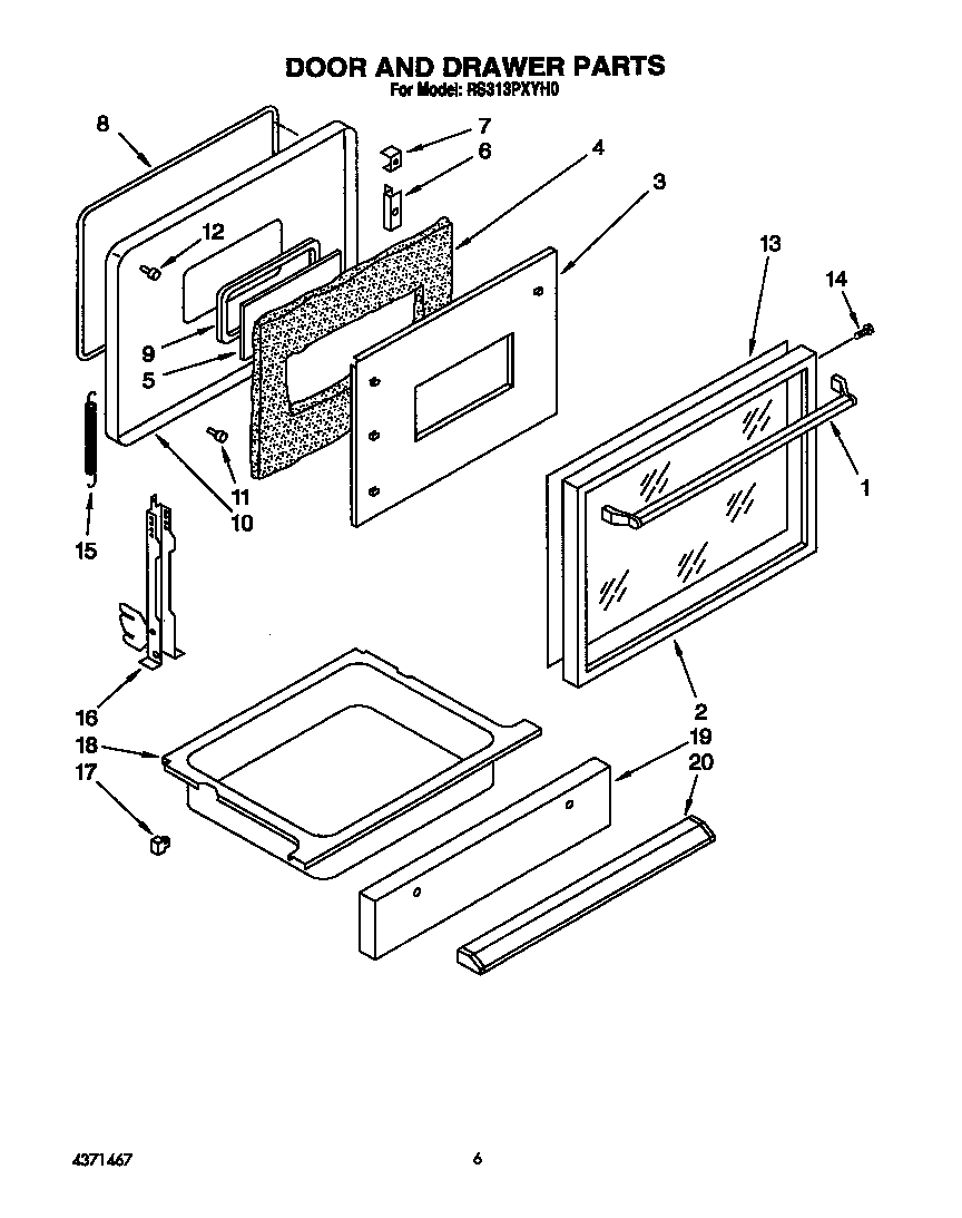 Whirlpool RS313PXYH0 door and drawer diagram