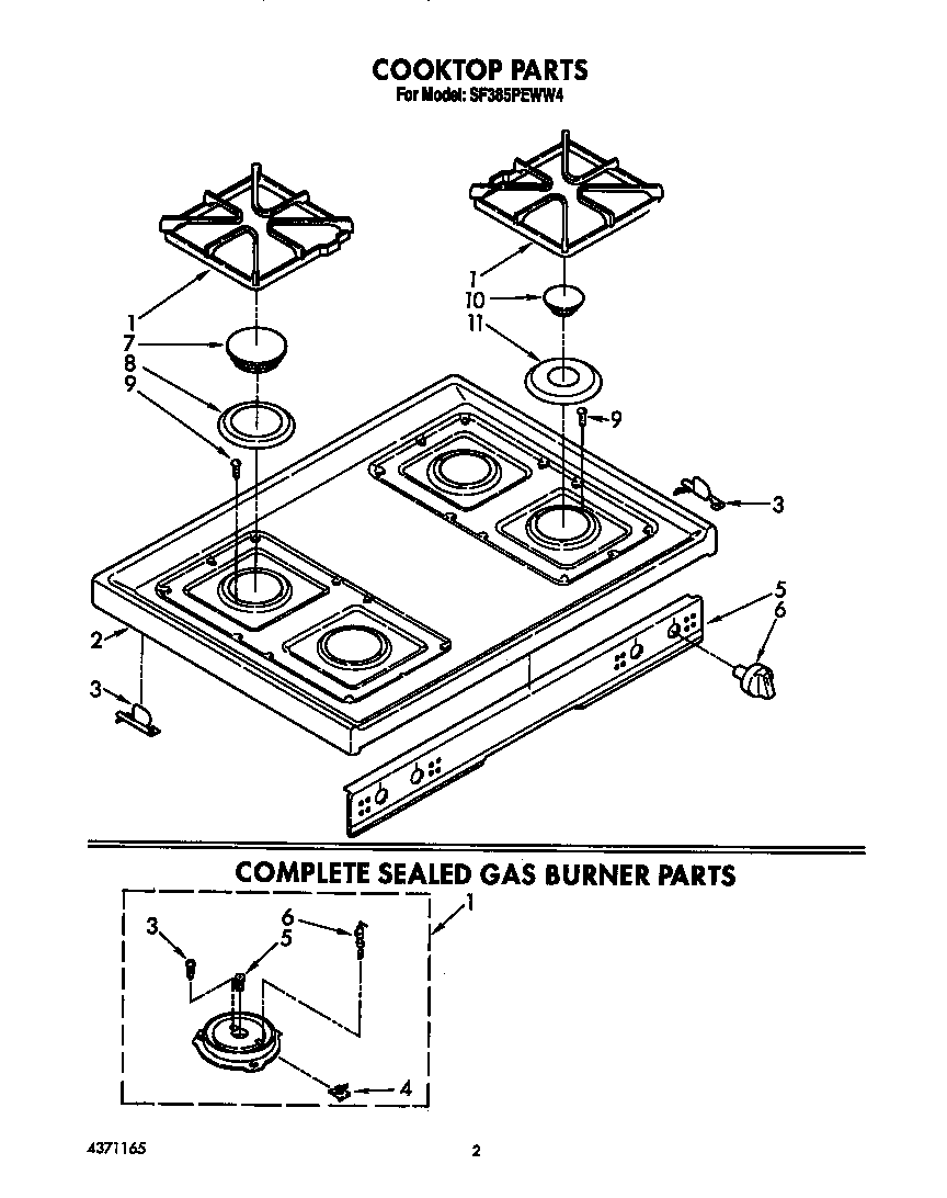 Whirlpool SF385PEWW4 cooktop diagram