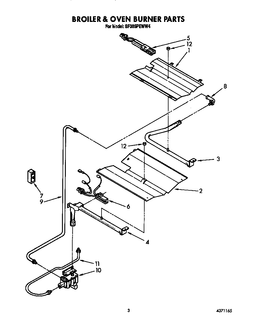 Whirlpool SF385PEWW4 broiler and oven burner diagram