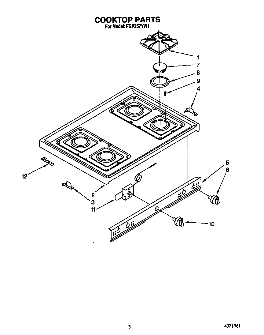 Roper FGP357YW1 cooktop diagram