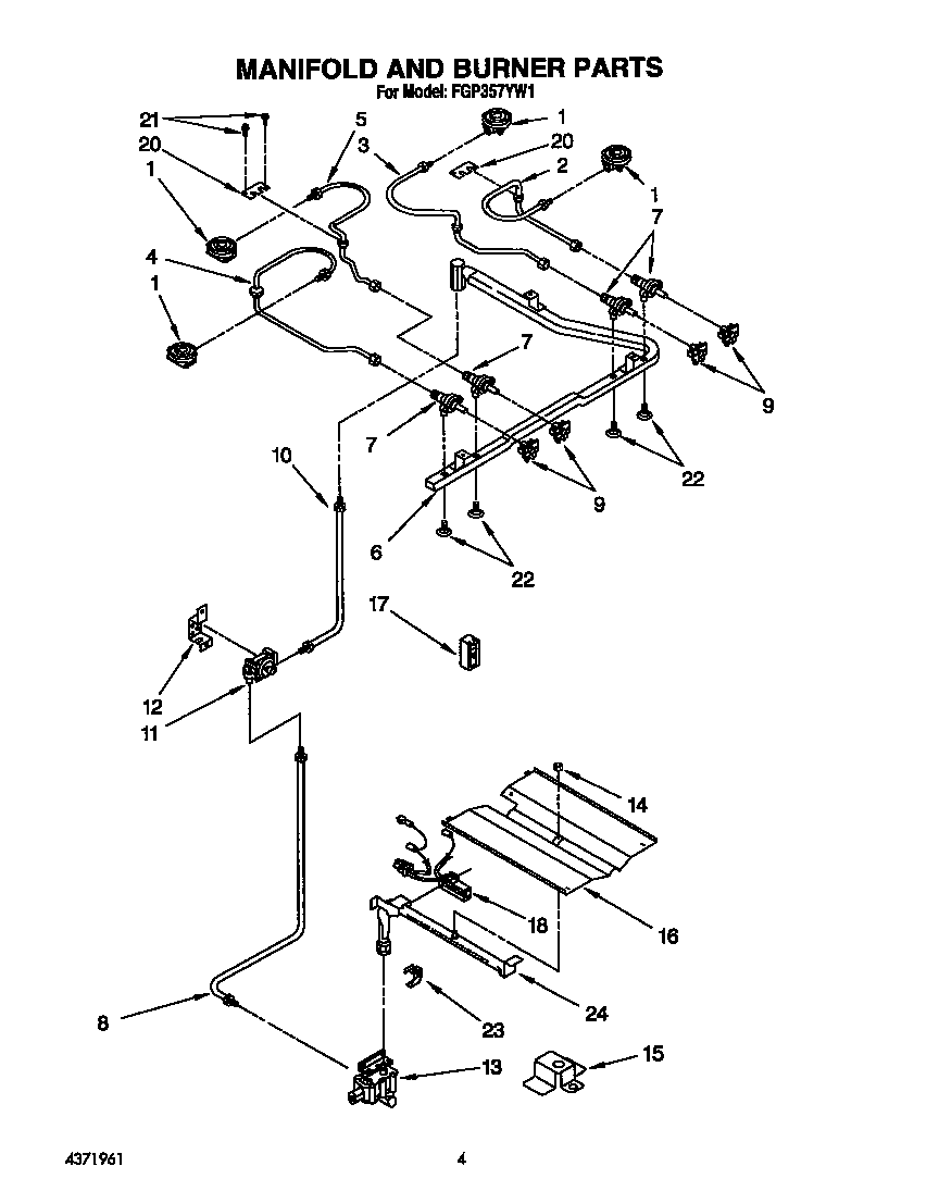 Roper FGP357YW1 manifold and burner diagram
