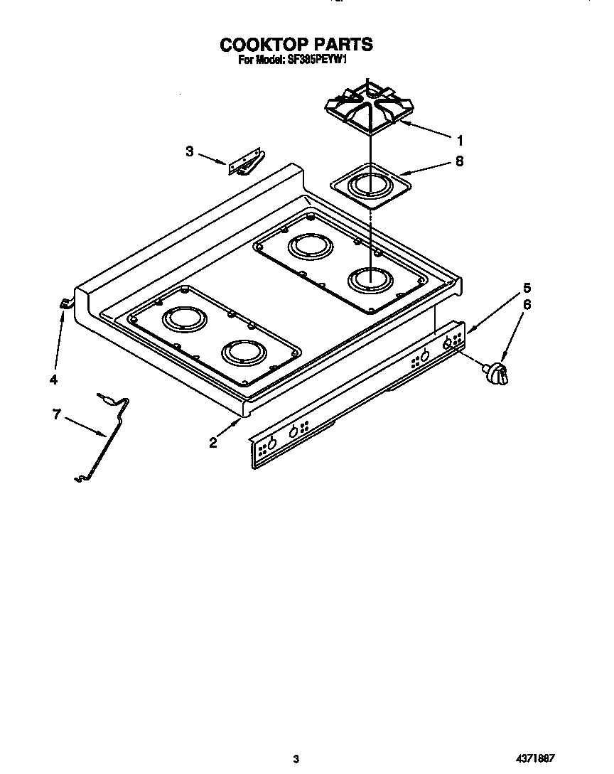 Whirlpool SF385PEYW1 cooktop diagram