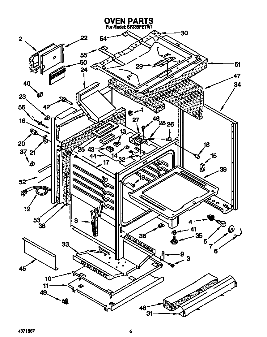Whirlpool SF385PEYW1 oven diagram