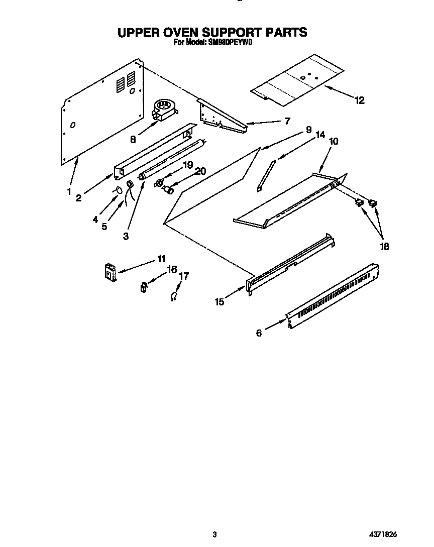 Whirlpool SM980PEYW0 upper oven support diagram