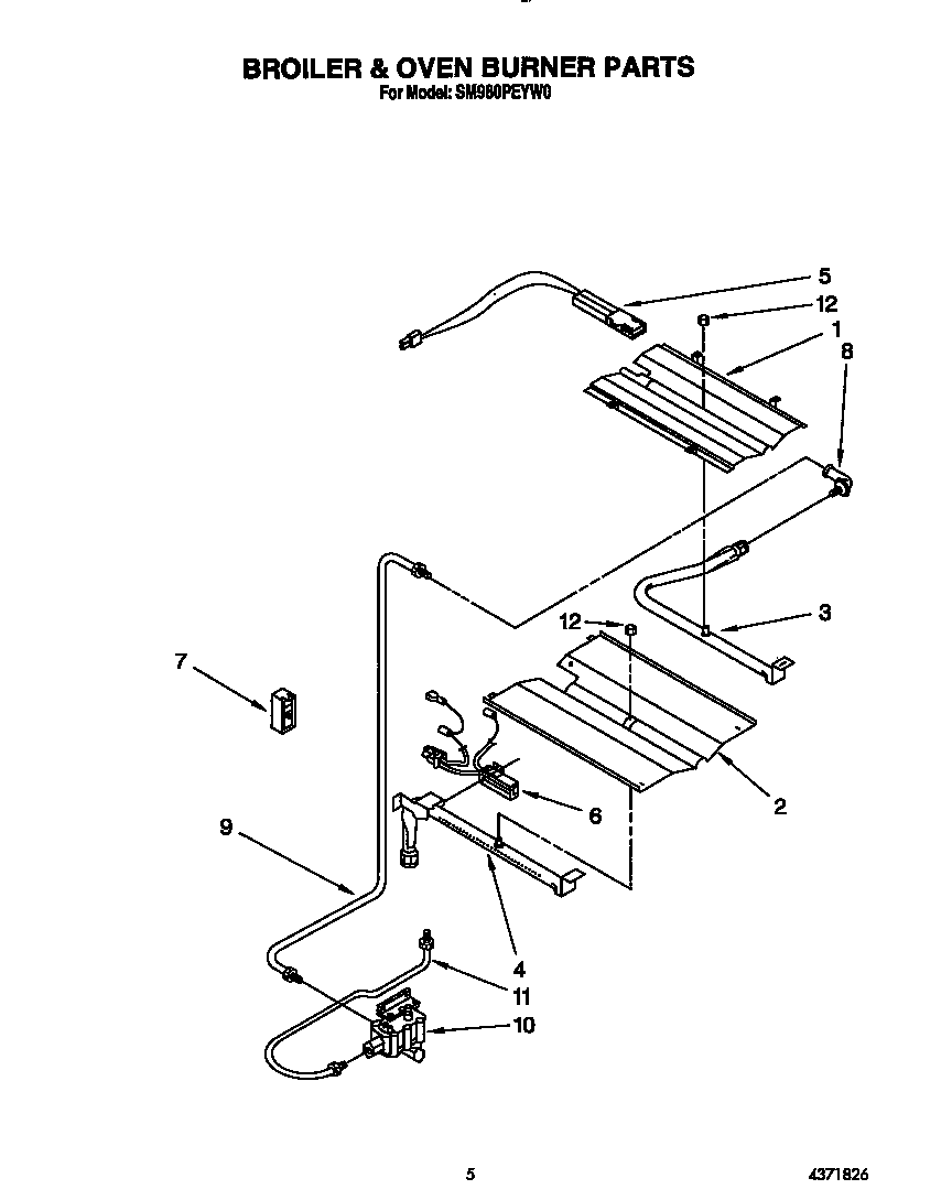 Whirlpool SM980PEYW0 broiler and oven burner diagram