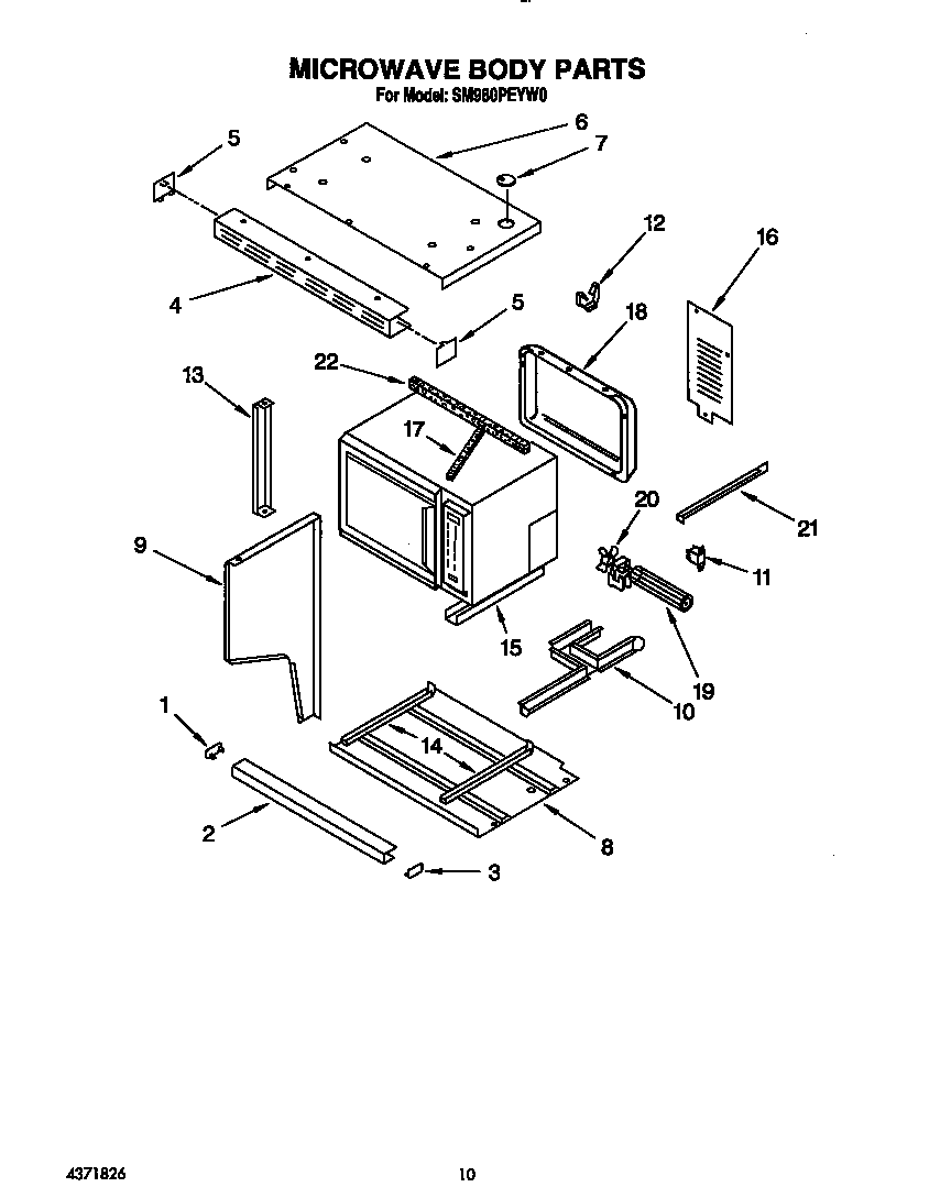 Whirlpool SM980PEYW0 microwave body diagram