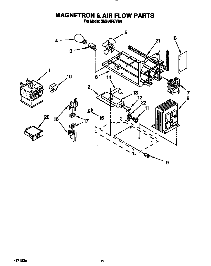 Whirlpool SM980PEYW0 magnetron and airflow diagram