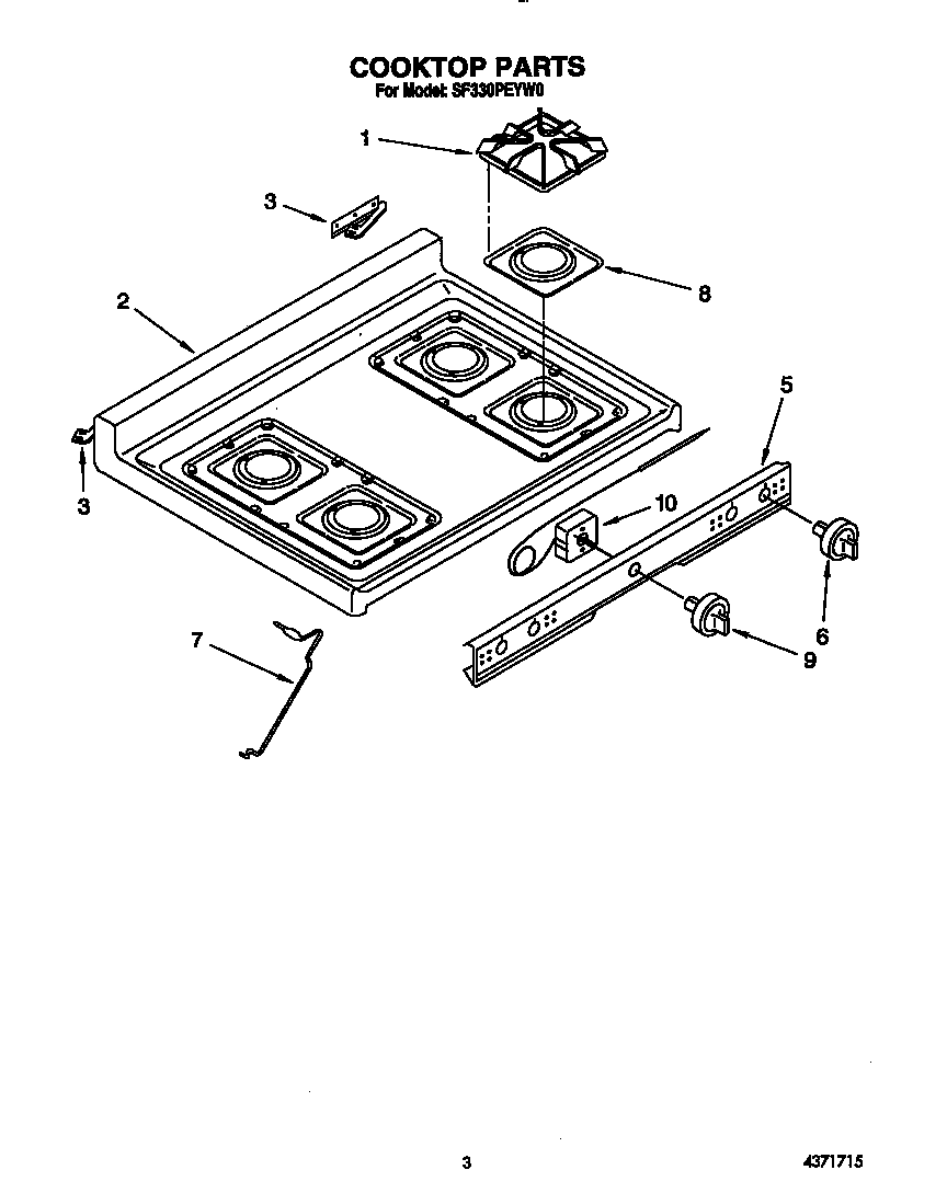 Whirlpool SF330PEYW0 cooktop diagram