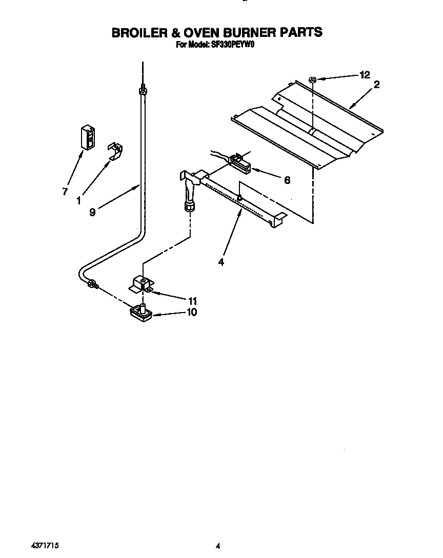 Whirlpool SF330PEYW0 broiler and oven burner diagram