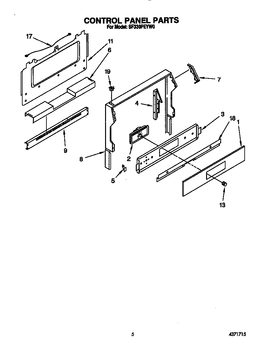 Whirlpool SF330PEYW0 control panel diagram