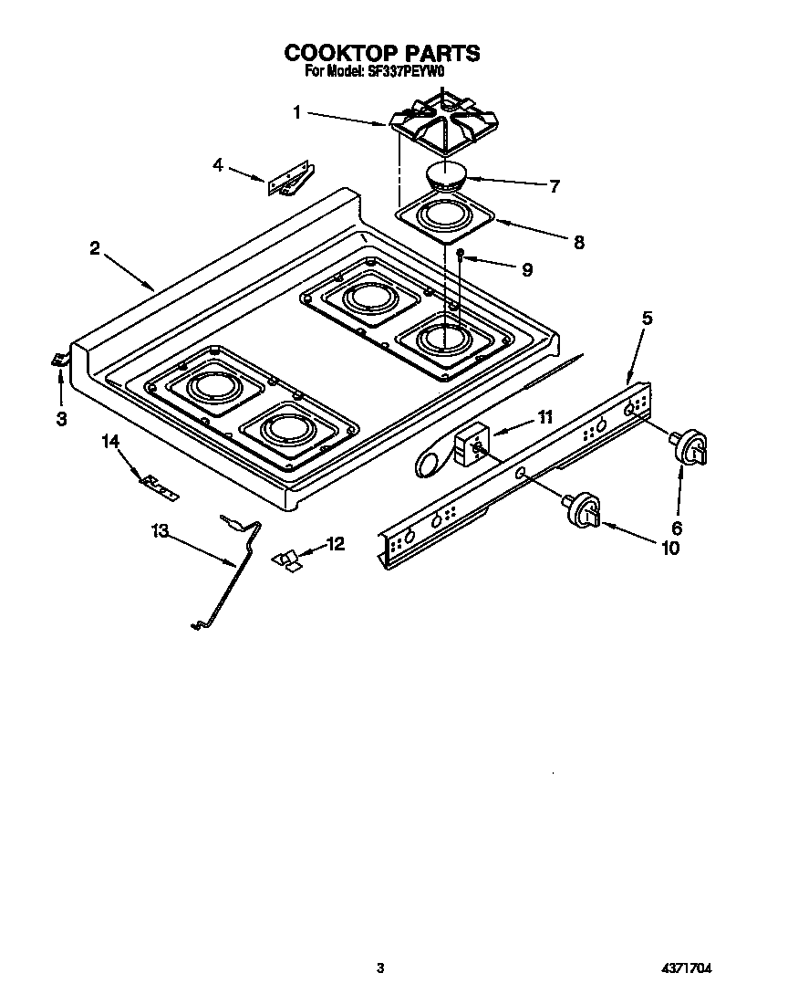 Whirlpool SF337PEYW0 cooktop diagram