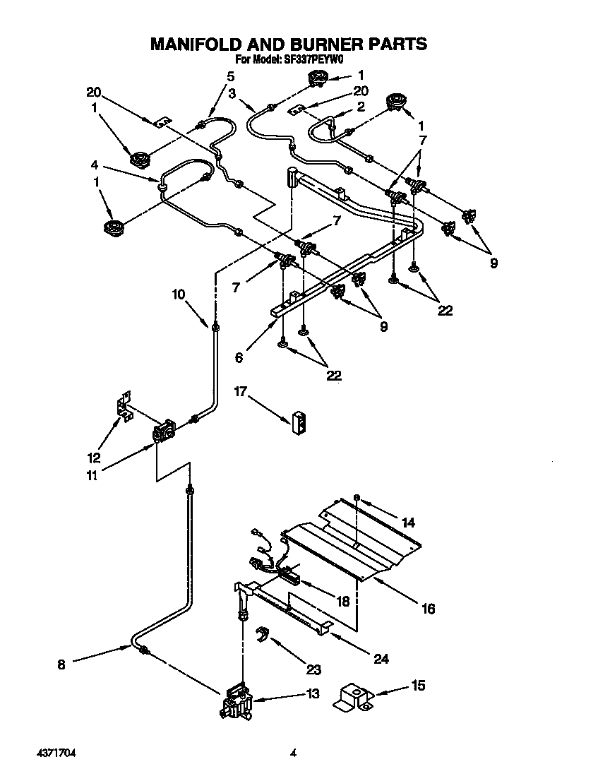 Whirlpool SF337PEYW0 manifold and burner diagram
