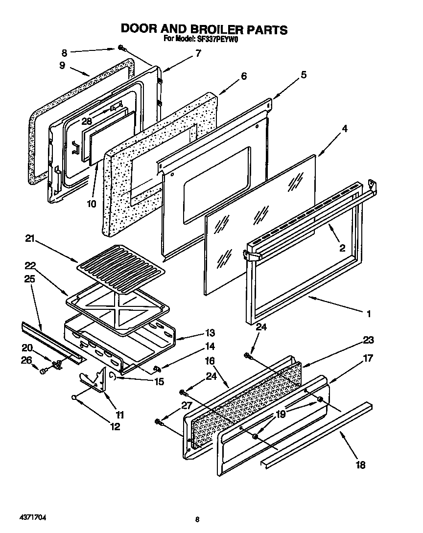 Whirlpool SF337PEYW0 door and broiler diagram