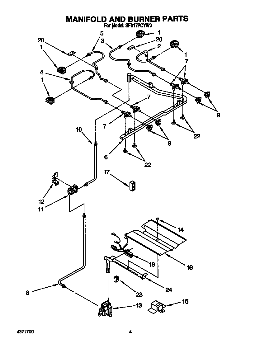 Whirlpool SF317PCYW0 manifold and burner diagram