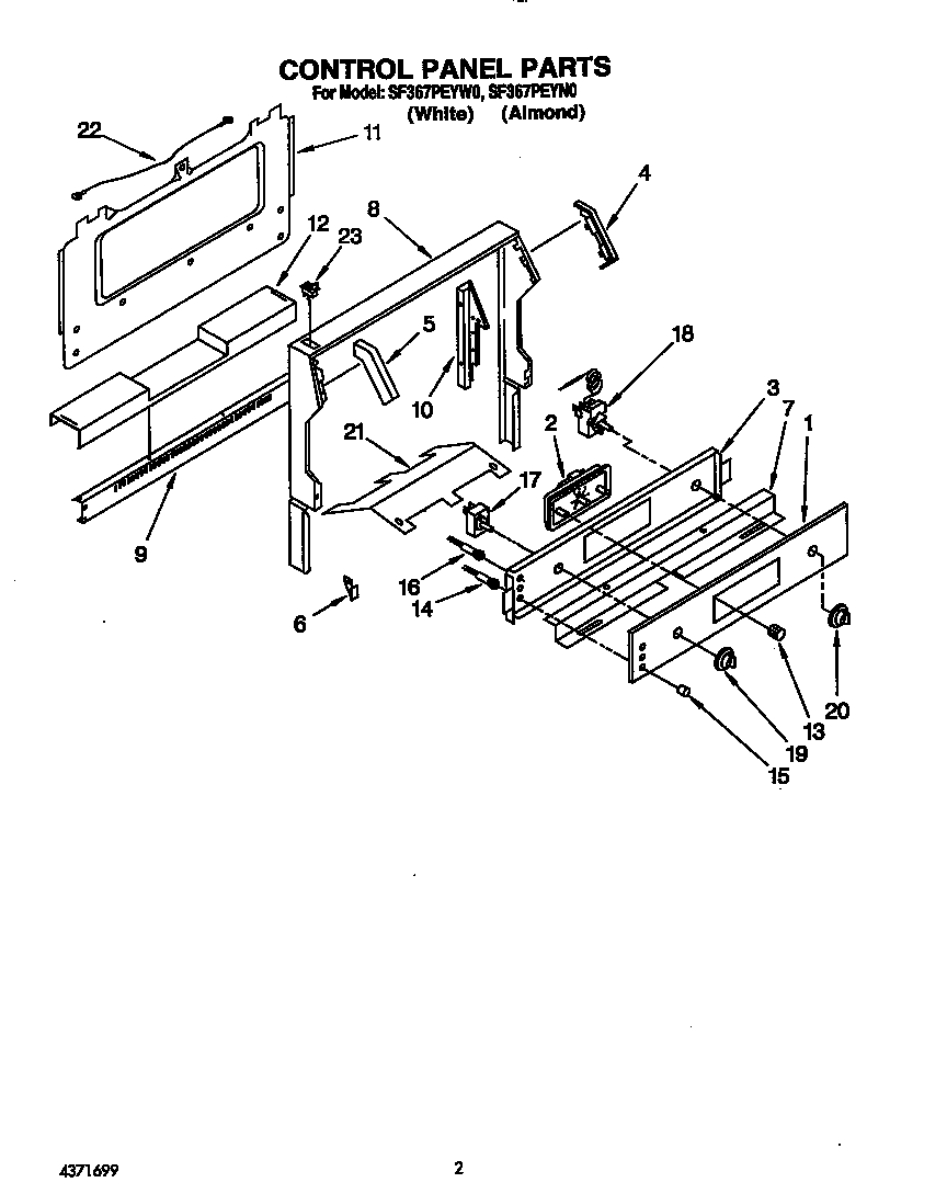 Whirlpool SF367PEYW0 control panel diagram